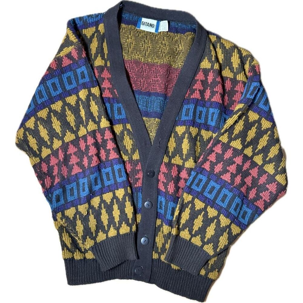 Vintage 90s Retro Gitano Multicolored Cardigan Button Up Sweater Size L